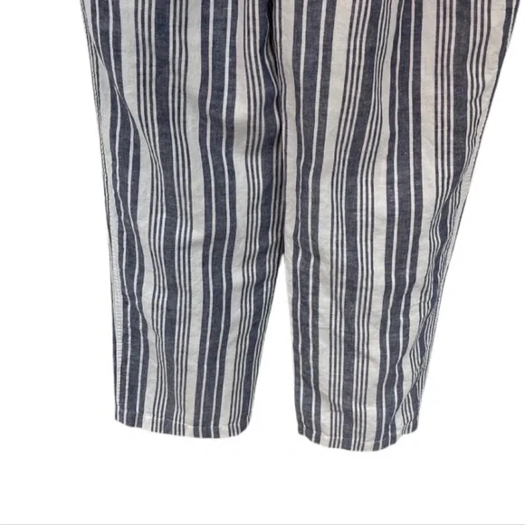 Liz Claiborne Striped Linen Blend Beach Pants M White Navy Drawstring Waist - Picture 3 of 11
